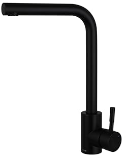 INGUZ | Grifo Cocina Acero Inoxidable | Línea London | Aireador Desmontable | Grifo Giratorio 360° para Fregadero Cocina | Grifo Monomando Cocina de Alta Presión | Accesorios Incluidos | Negro