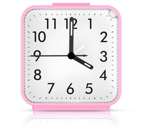 Brifit Wecker Analog, Leise Ohne Ticken Wecker mit Lauter Alarm, Tragbarer Wecker mit Nachtlichtfunktion, Schlummerfunktion, Batteriebetrieben Wecker für Reisen, Schlafzimmer, Büro, Rosa