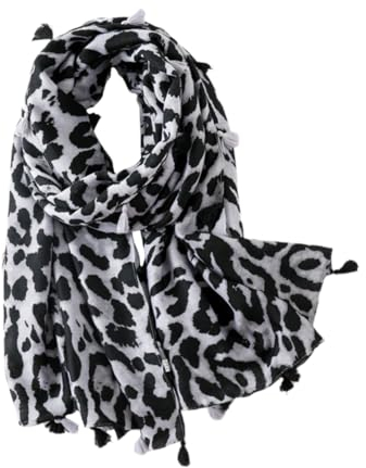 CALLARON Leopardenmuster Baumwollschal Grau Langer Schal, Damen