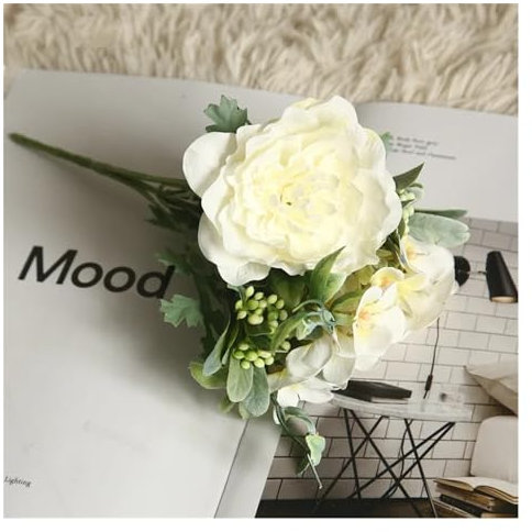 FUHAI-666 Künstliche Blumen Simulation Blumen Kamelie Pfingstrose Rosen Hochzeit Blumen DIY Blumenstrauß Rosa Begonie Hausgarten Party Dekoration Kunstblumen Blumen Dekor(Weiß)