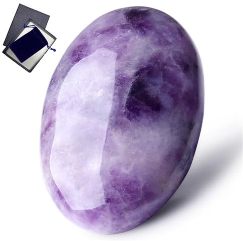 GUJOXILA 2.4 Groß Amethyst Kristalle Edelsteine Oval Sorgensteine Heilsteine Steine Natürliche Poliert Palme Stein Chakra Reiki Balancing Energiestein 1PC