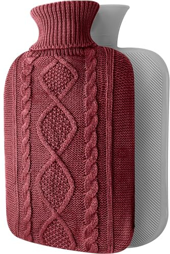 OliviaLiving Wärmflasche mit Bezug - Premium weicher Strickbezug - 2L großes Fassungsvermögen - Wärmbeutel zur Schmerzlinderung, Nacken und Schultern, Rücken & gemütliche Nächte