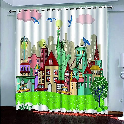 Vorhang Blickdicht Gardinen Mit Ösen - 2 Stücke 2 X 70 X 160 Cm Verdunklungsvorhänge 3D Bunte Stadt Muster Thermovorhang Für Kinderzimmer Schlafzimmer Weihnachtsgardinen -1U4D4Z7G4R6K7F5X5S4P1S5X2X1X5