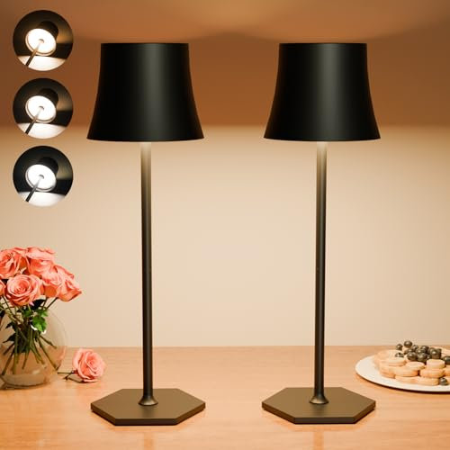 Tyonto 2 Stück LED Tischlampe Kabellos Dimmbar 3 Farbtemperatur Touch Akku Abnehmbar IP54 5000mAh Schnell Aufladbar Usb Lampe Für Indoor und Outdoor Geeignet Restaurant Schlafzimmer Camping