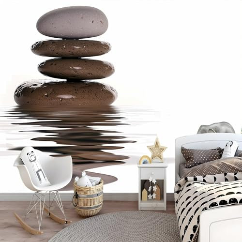 Papel de Pared no Tejido Guijarros zen apilados - Papel Pintado Blanco en varios tamaños Variados - Papel Pintado para Diversas Habitaciones - Papel Pintado de Pared en 250 x 175 cm