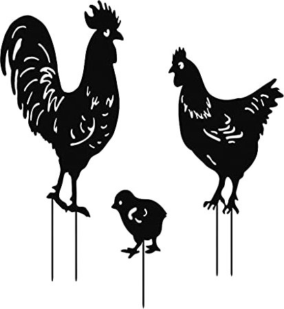 CANNXI Gartenstatue, Motiv: Henne und Huhn, Garten, Metallpfähle