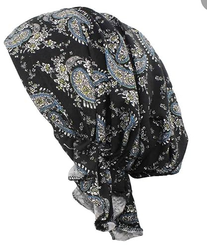 Chemo huvudbonader mössa huvudduk huvudsjal mjuk turban keps blommig bomull känsla tyg alopeci bandana huvudskydd, Paisley svart, one size