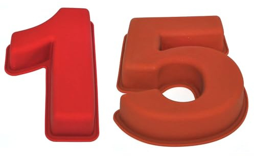 Selecto Bake Grand moule à gâteau en silicone en forme de chiffre 15 ou 51 pour 15ème anniversaire de mariage 1 5