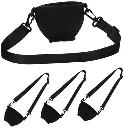OFFSCH 4pcs Neoprene Insulated Wine Glass Holder Adjustable Neck Strap Stemmed Glass Lanyards Wine Goblet Carrier for Festivals Parties and Tasting Large Black Cup Covers Funnel