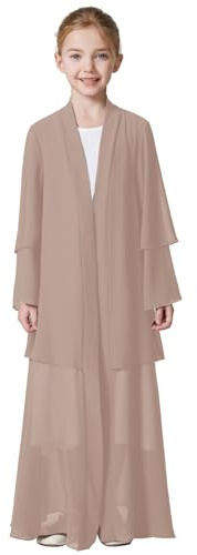 FYMNSI Muslim Dress for Girls Kids Prayer Outfits Open Front Abaya Chiffon One-Piece Dress Robe with Hijab Set