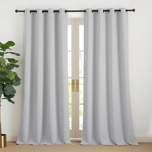 NICETOWN Thermo Vorhang Hitzeschutz Verdunklungsvorhänge mit Ösen | Hellgrau, H240 x B140 cm, 2er Set, Sonnenschutz Vorhang, Thermovorhänge gegen kälte und hitze, Gardinen Wohnzimmer Modern