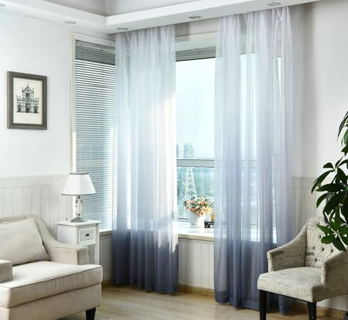 Wycian Tüe Vorhang Vorhang Grau Voile 2er Pack Farbverlauf H160 x B96 cm (2er Pack) Gaze Gardine Querbehang Oben