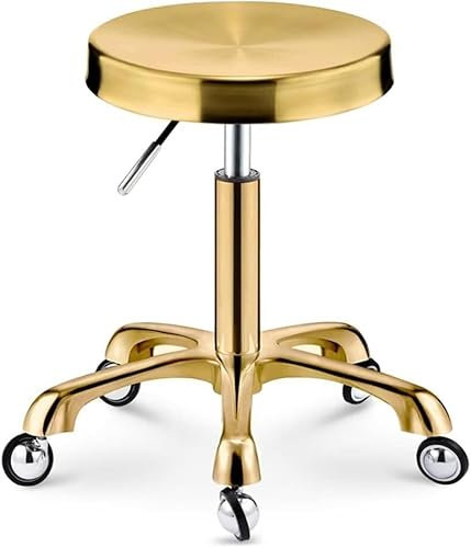 Goldfarbener Barhocker mit Rollen, drehbarer Lift-Arbeitshocker für Schönheitssalons, Friseursalons, Spa-Massage-Arbeitshocker, Theken-Schminktisch, Arbeitstisch, Tattoo-Rollhocker