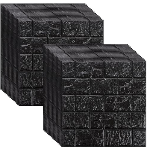 LOPYXBR 30PCS Black Brick Wallpaper 30x30cm/ 12x12inch 3D Brick Effect Wall Panels 5mm Thick DIY Self Adhesive Wall Tiles Black for Living Room Bedroom Bathroom Kitchen Home Decor