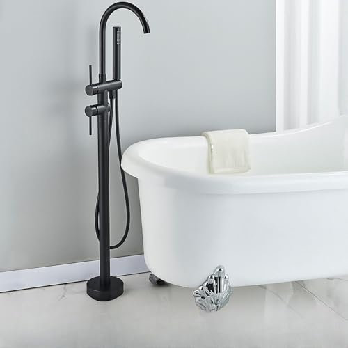 Floor Standing Bathtub Faucet Single Handle Mixer Tap 360° Rotation Spout Shower Faucets with ABS Handshower Bathroom Shower Tap,Matte Black A,Include:1*Faucet