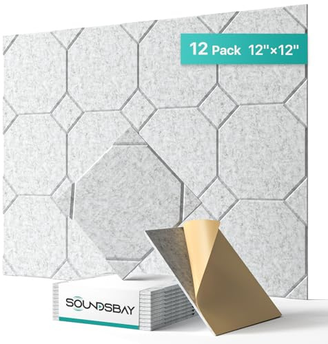 Soundsbay 12 st. Akustiska plattor, självhäftande, akustiska paneler av polyester för ljudisolering, ljudabsorbator ljudisolering för effektiv akustik och snygg väggdesign 30 x 30 x 0,9 cm