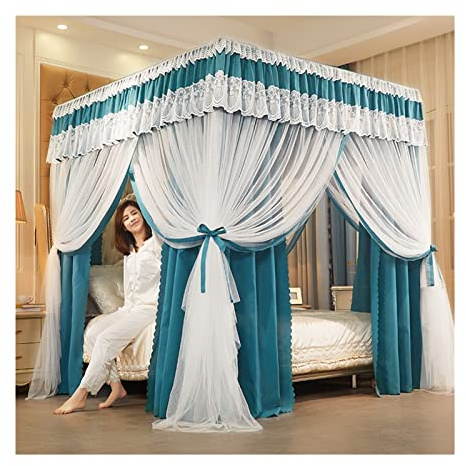Bett Baldachin Schlafzimmer Moskitonetz, grünes Luxus-Bett-Baldachin für Schlafzimmer Dekoration, Blackout Boden und Kochen Bettvorhang (Größe: 150x200x200 cm)