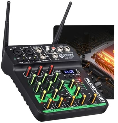 Mesa de Mezclas, Consola de DJ Mezclador UHF con tarjeta de sonido Micrófono inalámbrico 5V Bluetooth 5.0 for transmisión en Rendimiento
