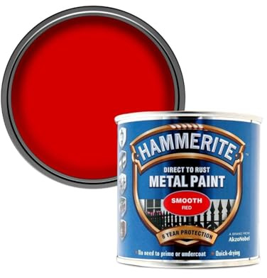 HOCHSTE® Hammerite Direct to Rust Metal Paint, Durable Exterior & Interior Finish, Anti-Rust Protective Coating, No Primer Needed, Quick Drying, Ideal for Gates, Railings, Furniture, (RED, 250 ML)