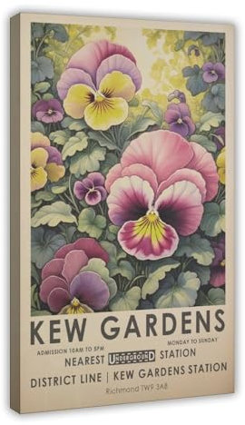 MGHDGD Kew Gardens, Pansy Floral, Pink Floral Canvas Poster Bedroom Decor Landscape Office Room Decor Gift 24x36inch(60x90cm)