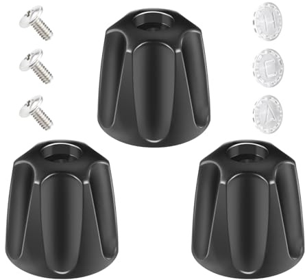 Juego de 3 pomos de repuesto para regadera con tornillos, mango de ducha frío/caliente/desviador, manijas de grifo de fregadero compatibles con baño, cocina y hogar (negro)