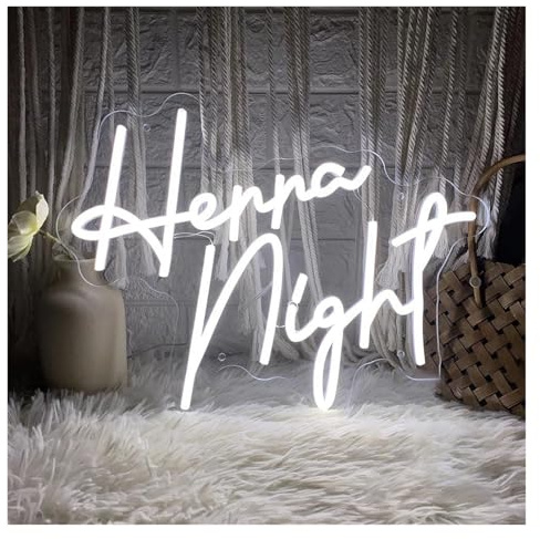 XENITE Néon Enseignes lumineuses Decor Enseigne Lumineuse LED Henna Night À Intensité Variable Alimentée Par USB Pour Décoration De Mariage, De Fête Prénuptiale, De Fiançailles(B,45X34cm)