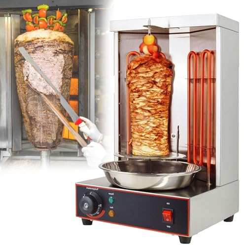 Electric Kebab Grill Machine, Vertical Rotisserie Broiler with 2 Heating Tubes, Meat Catch Pan for Barbecue Cooking