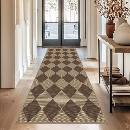 Capslpad Teppich Läufer Flur 80x200cm, Raute Jute Aussehen Küchenteppich Natürlich Waschbar Outdoor Teppich Braun rutschfest Küchenläufer für Flur, Küche, Schlafzimmer, Balkon, Terrasse