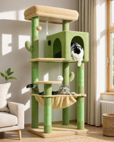 Globlazer F53 Kratzbaum mit Hängematte 45 * 40cm für Große Katzen Kätzchen | Katzenbaum Stabil Einfach zum Aufbauen mit Große Katzenhaus Plattform Kratzfläche für Katzen Innen Ruhen Liegen Krallenwetzen