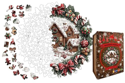 Julpussel av trä – 28,2 cm designpussel, festligt semesterpussel, utmanande tankespel | Säsong för män, kvinnor, tonåringar, tonåringar, man,