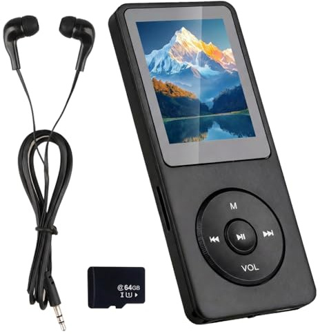 Lecteur MP3 Bluetooth 5.3 64Go avec Haut-Parleur, Autonomie 70H, Écran 1,8”, MP4 Bluetooth Léger, Baladeur MP3 Bluetooth Enfant Sport HiFi sans Perte, Carte TF 64Go