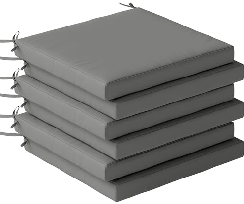 Outsunny Outdoor Seat Cushions Machine Washable Cover Set of 6 Dark Grey | Square, Water Repellent, Cushions for Patio Furniture with Ties, Chair Pads, Garden Seat Pads