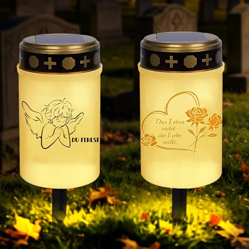 SGZIOO 2 luci a energia solare, per esterni, impermeabili, a LED con picchetto, per cimitero, per decorazione del cimitero, colore bianco