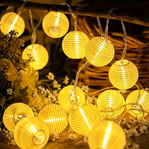ZingBox Lampions Lichterkette Batterie, 1,5M 10 LED Weiße Lampions Außen