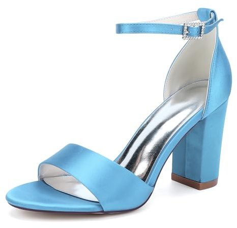 HFWXYSA Sandales Femme Mariage Talon Bloc Chaussures Bride Soirée Escarpins Satin Confortable Chaussures Cérémonie Élégantes