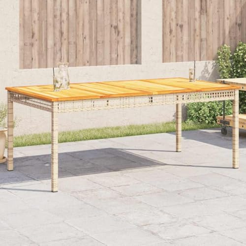Kaloriko Trädgårdsbord, beige, poly rotting med akaciaträ, bordsskiva, 180 x 90 x 75 cm, stabil, väderbeständigt för terrass, balkong, utomhus, camping, picknick som matbord eller loungebord
