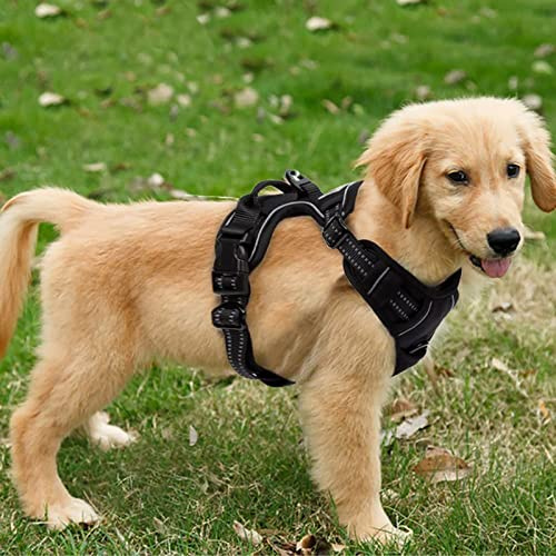 Dazone Harnais Chien Harnais Anti Traction pour Chien Gros Grande Moyen Petite Taille avec Poignée Contrôle Harnais Réfléchissant Réglable en Oxford Respirant Durable Noir