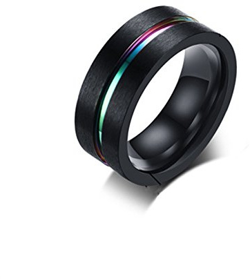 Daesar - Anillos Hombre,Anillo Negro Anillo Compromiso Anillos Acero Inoxidable Hombre 8MM con Rayas Anillos Hombre Talla 25(65mm)