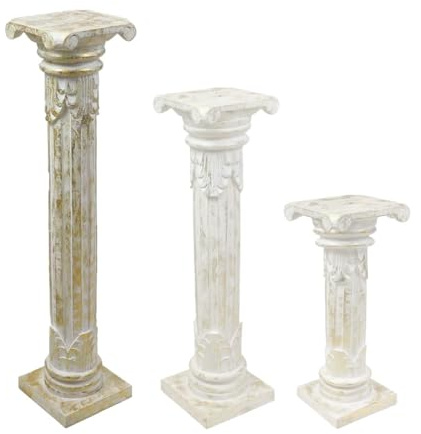 Oriental Galerie Säule Blumensäule Dekosäule Ständer Sockel Podest Blumenständer Holz Weiß Gold Goldwash 100 cm
