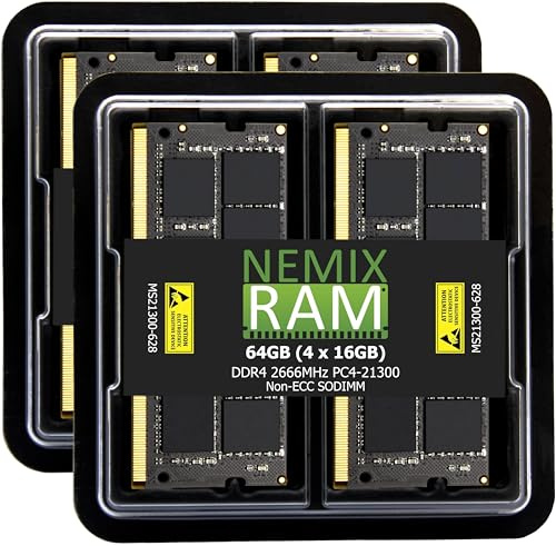 NEMIX RAM 64GB (4X16GB) DDR4 2666MHZ PC4-21300 2Rx8 1.2V CL19 260-PIN Non-ECC SODIMM Laptop PC Memory KIT