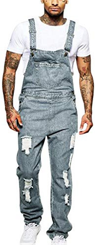 Salopette De Travail Homme Grande Taille Pas Cher Fashion Pantalon Homme Dechire Jeans Slim avec Poches Elastique Vintage Jumpsuit en Denim Streetwear (S, Bleu)