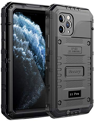 Beeasy für iPhone 11 Pro Hülle (5,8) Wasserdicht Outdoor, Stoßfest Panzerhülle Militär 360 Grad Schutzhülle mit Displayschutz, Robust Metall Heavy Duty Handyhülle iPhone 11 Pro Case, Schwarz