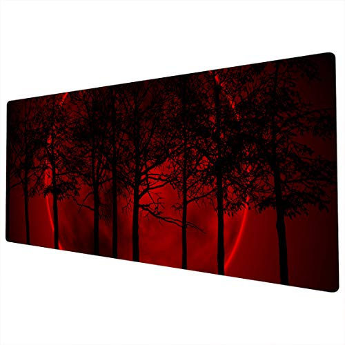 Large Mouse Mat | XXL Mouse Pad | Extended Mouse Pad | Desk Mat Large | Large Mouse Mat Gaming | Full Desk Mouse Mat | Gaming Mouse Pad Large | 900 x 400 Mouse Mat | Red Black Moon Trees Nature