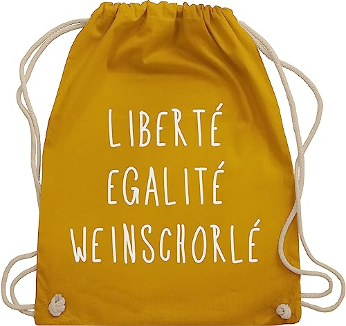 Turnbeutel Rucksack - Sprüche Statement mit Spruch - Liberte Egalite Weinschorle - Unisize - Senfgelb - stoffbeutel festival beutel+rucksack+mit+sprüchen sprueche wein beutel sportbeutel trinken