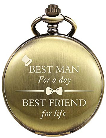 TREEWETO Fickur – personligt graverad Best Man fickur kvarts Fobwatch – brudgum presenter till bröllop | best man present – dummis fickur bröllopspresent, 2. Bästa man brons