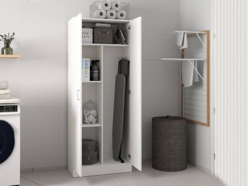 Dmora Armario Multiusos Puertas batientes y Dos estantes Ajustables en Altura, Color Blanco, 73 x 37 x 180 cm