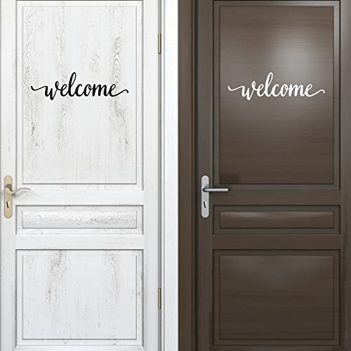 MEFOSS 2PCS Welcome Door Sign Decal Stickers Removable Vinyl Words Sayins Letters Home Sign Decal Art for Front Entryway Window Bedroom Classroom Office Door Decoration