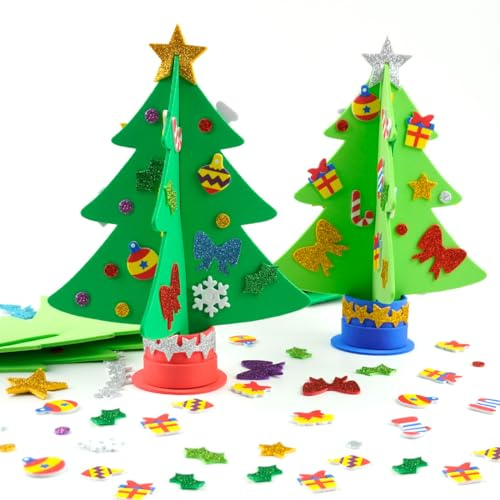 Bluelves 6 Stück Weihnachtsbaum Bastelset, Weihnachtsdeko Basteln Kinder, Kreative Bastelset Weihnachten Kinder, DIY Moosgummi Schablonen Bastelhandwerk für Winter, Thanksgiving, Weihnachten Deko