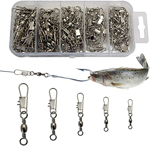 Basetousual 100 Piezas Giratorio de Pesca, Emerillones Imperdibles de Pesca, Barriles Giratorios de Pesca, Eslabón Giratorio de Pesca, Accesorios de Conector de Señuelo de Pesca de Agua Dulce