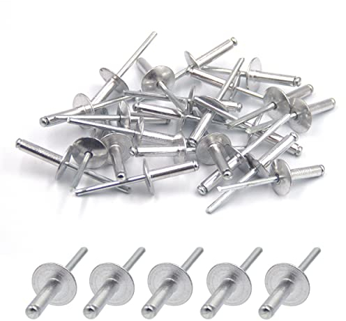 BESTYCHAO 50 pezzi rivetti ciechi in alluminio con flangia grande 4,8 mm x 20 mm, confezione da 50 (Argento)